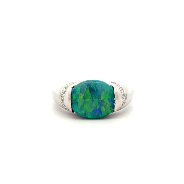 Closeup photo of Platinum 2.77ct Black Australian Opal & .19tcw Diamonds Ring 9.5g s8.25
