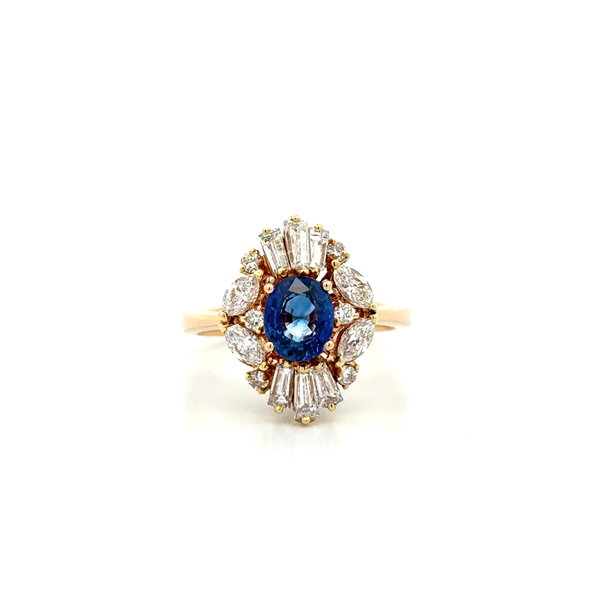 Closeup photo of 18K YG 1.02ct Oval Sapphire & 1.06tcw Diamond Ring 5.1g s5.75