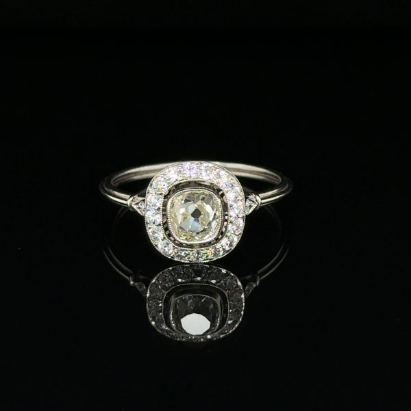 Closeup photo of Platinum Antique.82ct Old Mine Cut, .66tcw SD Diamonds Ring 2.8g s6.75