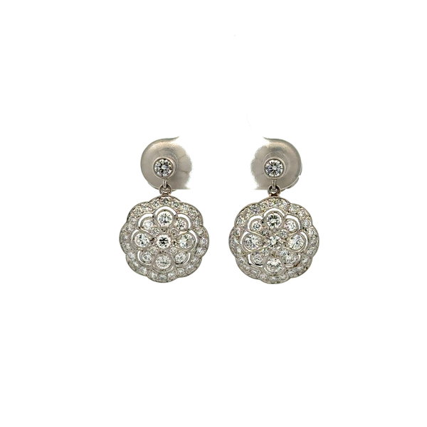 Closeup photo of Platinum Antique Style 1.90tcw Diamond Cluster Earrings 5.3g