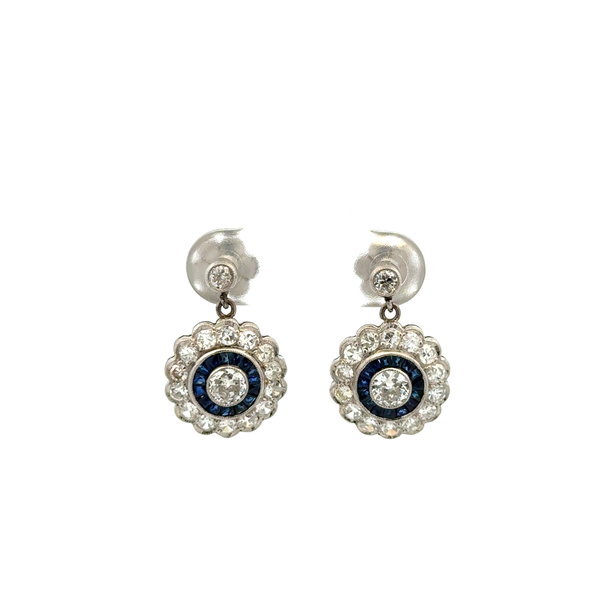 Closeup photo of Platinum .42tcw Diamond & .98tcw Sapphire Earrings 5.2g