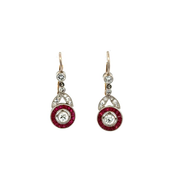 Closeup photo of Platinum & 18K 1.16tcw Diamonds & 1.16tcw Rubies Earrings 5.8g