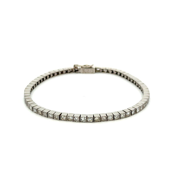 Closeup photo of Platinum 3.20tcw Single Cut Diamond Square Bezel Tennis Line Bracelet 15.8g 7"