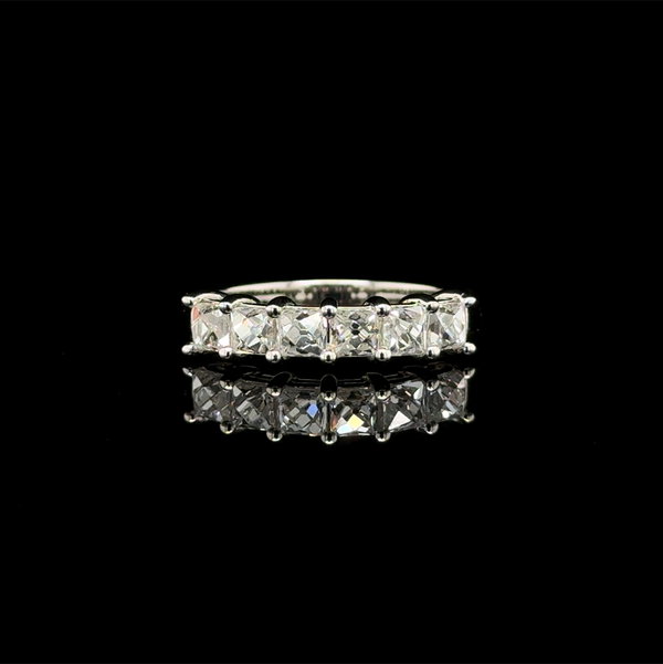 Closeup photo of Platinum 1.43tcw Antique French Cut Diamond 6 Stone Halfway Band Ring 6.0g, s6.5