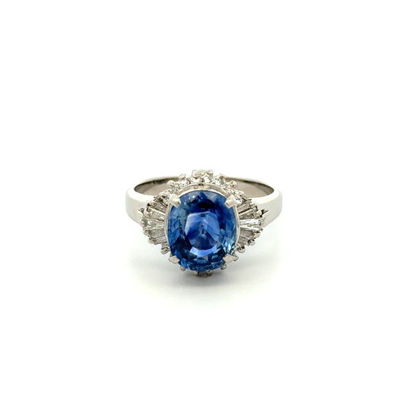 Closeup photo of Platinum 3.42ct Oval Sapphire & .43tcw Diamond Ring 7.2g, s6.5