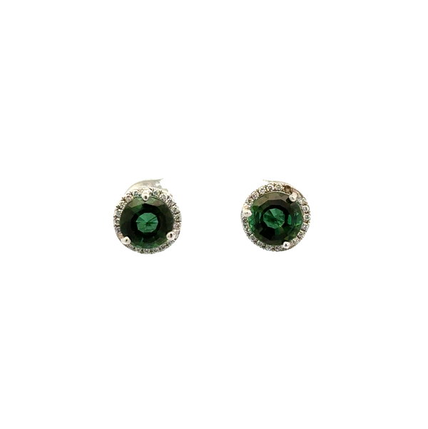 Closeup photo of 14K WG 2.00tcw Green Tourmaline & .18tcw Diamond Stud Earrings 2.4g,