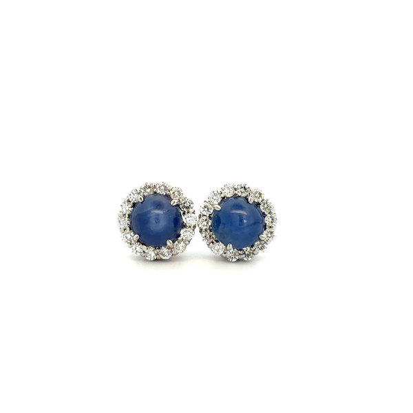 Closeup photo of 14K WG 5.00tcw Star Sapphire & .85tcw Diamond Stud Earrings 4.0g,