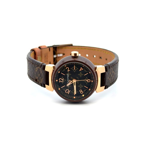 Closeup photo of 18K RG LOUIS VUITTON QA137 28mm Ladies Watch on Strap, B&P UI2812