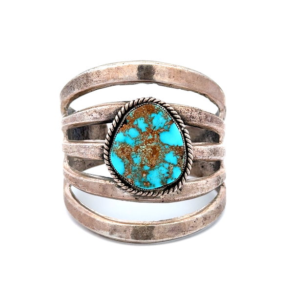 Closeup photo of 925 Sterling Native Navajo Turquoise Cuff Bracelet 76.9g