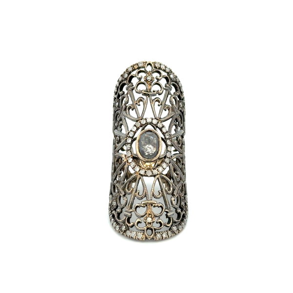 Closeup photo of 18K WG LOREE RODKIN 1ct Diamond & .65tcw Diamond Navette Cuff Ring 16.2g, s8
