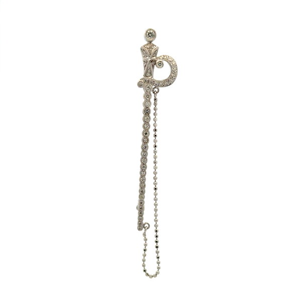 Closeup photo of 18K WG .50tcw RBC Diamond Sword Brooch w/Chain 5.0g