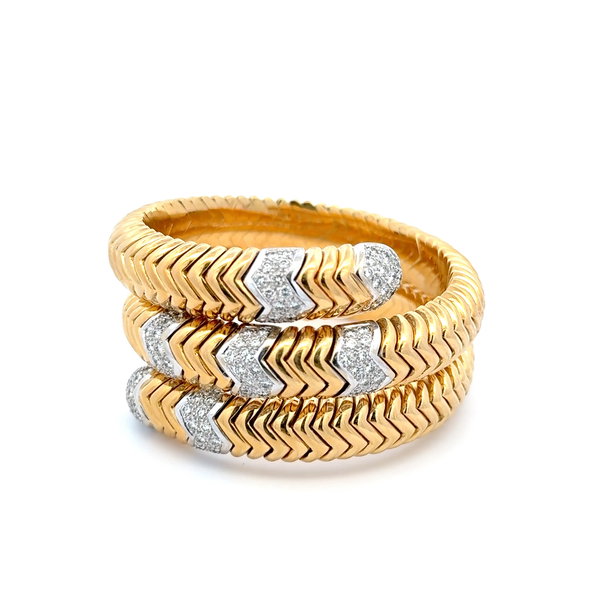 Closeup photo of 18K YG Nadia Missbach Serpentine 3 Row 4.00tcw Diamond Cuff Bracelet 176.2g