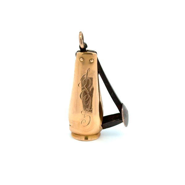 Closeup photo of 14K YG Vintage Engraved V Cut Cigar Cutter 8.2g