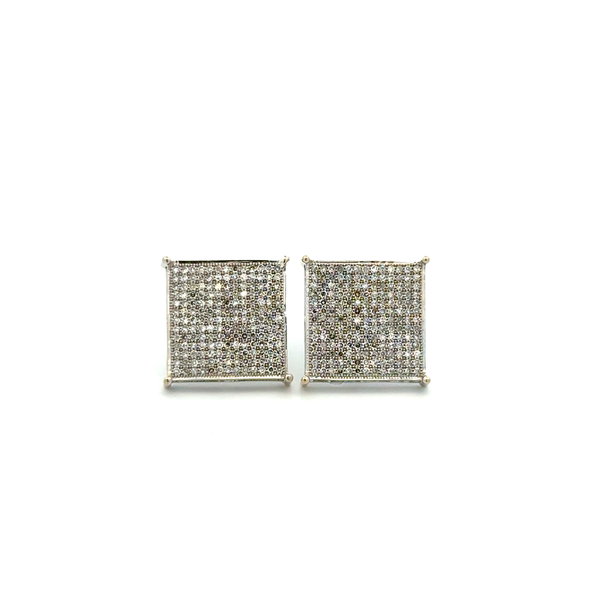 Closeup photo of 10K WG Square Pave 1.00tcw Diamond Stud Earrings 4.3g, 15mm