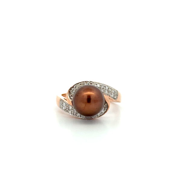 Closeup photo of 14K RG 9.40mm Chocolate Pearl & .18tcw Diamond Bypass Ring 4.3g, s7
