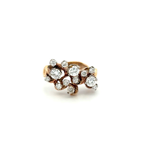 Closeup photo of 14K YG 1.10tcw Diamond Nugget Style Cluster Ring 5.0g, s7