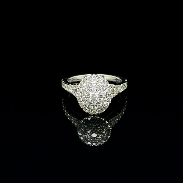 Closeup photo of 14K WG Oval Cluster .95tcw RBC Diamond Split Shank Ring 5.0g, s7