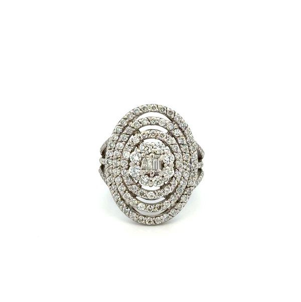 Closeup photo of 14K WG EFFY Cluster 1.30tcw RBC Diamond 4 Row Halo Ring 8.4g, s6.75