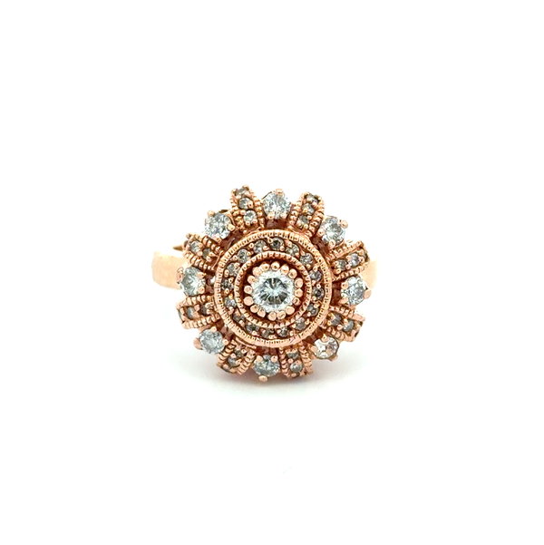 Closeup photo of 14K RG .90tcw RBC Diamond Cluster Circle Ring 10.0g, s7