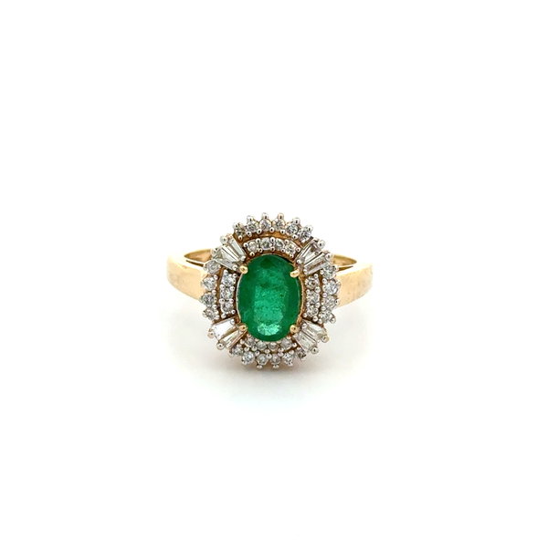 Closeup photo of 14K 2tone EFFY 1.30ct Oval Emerald & .40tcw Bag, RBC Diamond Halo Ring 4.9g, s7
