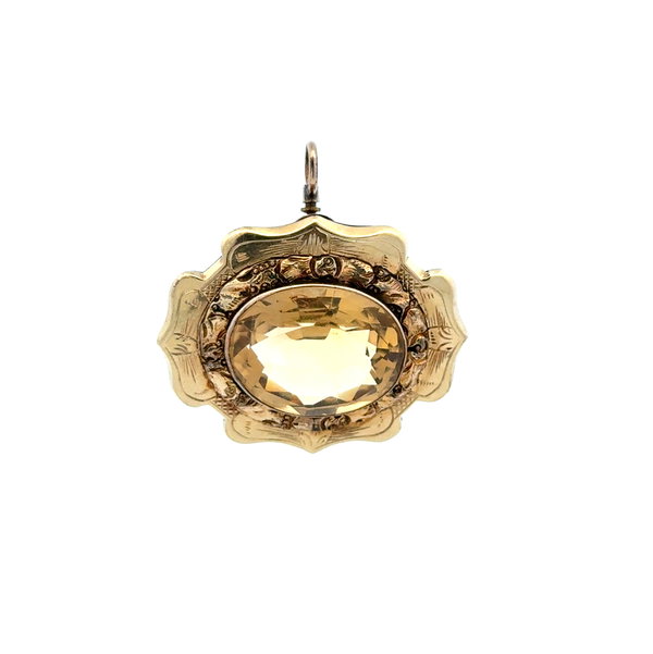 Closeup photo of 14K YG Victorian 10ct Oval Citrine Brooch 5.8g