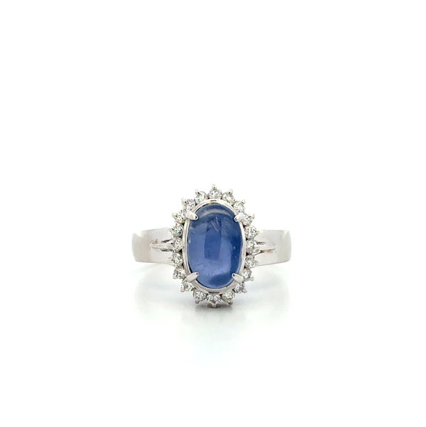 Closeup photo of Platinum 4.69ct Star Sapphire & .35tcw RBC Diamond Ring 8.2g, s6.5