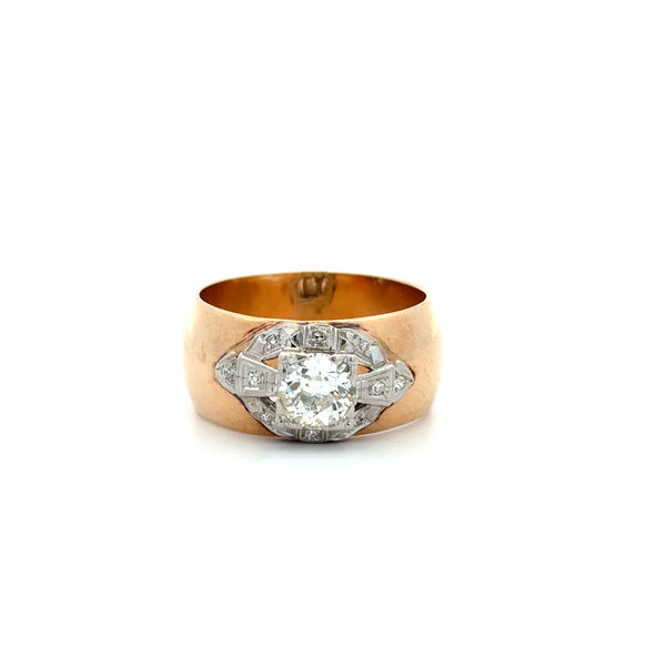 Closeup photo of Platinum on 14K Art Deco 1.00ct OEC Diamond & .10tcw 10.20mm Band Ring 11.3g, s9.25