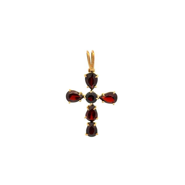 Closeup photo of 14K YG 1.50tcw Garnet Cross Pendant 2.1g