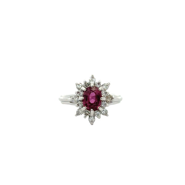 Closeup photo of 14K WG .60ct Oval Ruby & .32tcw Diamond 3.6g, s5