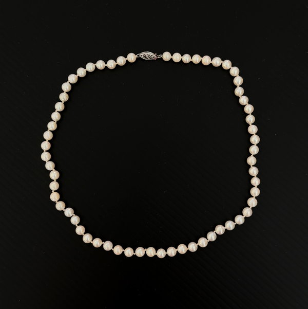 Closeup photo of 14K WG 6mm Pearl Strand Necklace 18.0g, 16"