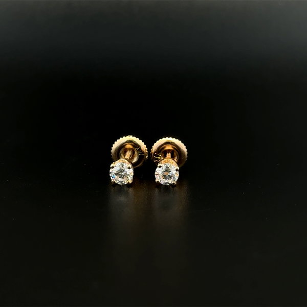 Closeup photo of 14K YG .45tcw RBC Diamond Stud Earrings .9g, screwbacks