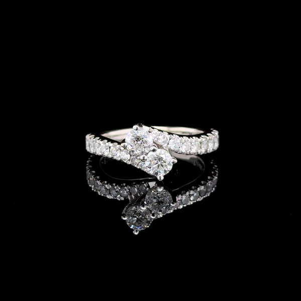 Closeup photo of 14K WG 2 Stone 1.65tcw Diamond Bypass Ring 5.3g, s7.75