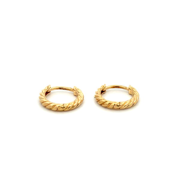 Closeup photo of 18K DAVID YURMAN Sculpted Cable Huggie Hoop Earrings 1.9g, 10.7mm
