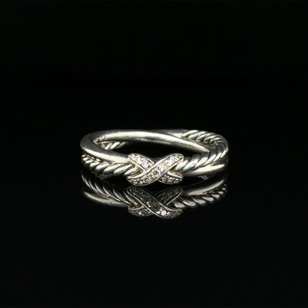 Closeup photo of 925 Sterling DAVID YURMAN Petite X Pave Diamond Ring 3.6g, s7