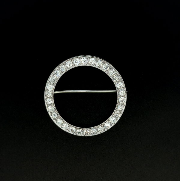 Closeup photo of Platinum Art Deco 2.25tcw OEC Diamond Open Circle Brooch 7.2g