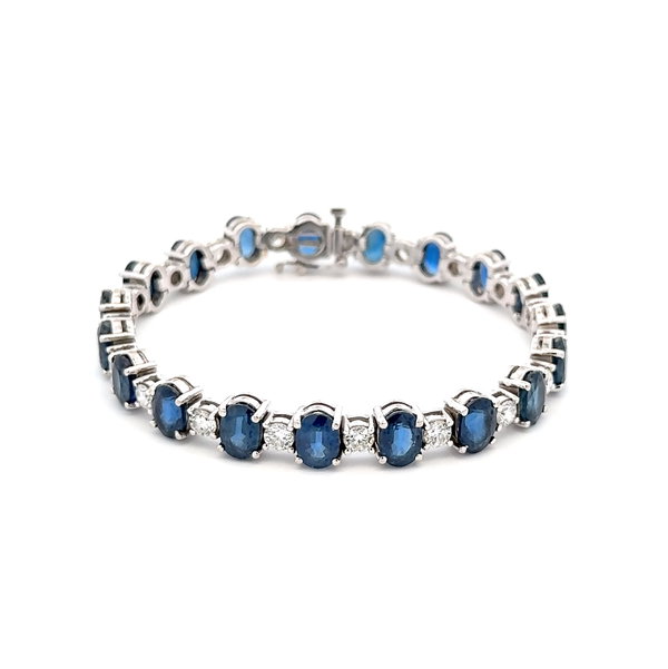 Closeup photo of 14K WG 20.00tcw Oval Sapphire & 3.00tcw RBC Diamond Line Tennis Bracelet 21.1g, 6.75"