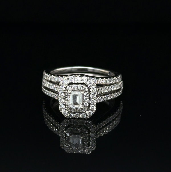 Closeup photo of 14K WG Vera Wang 1.00tcw Emerald Cut & RBC Diamond Ring 7.6g, s6