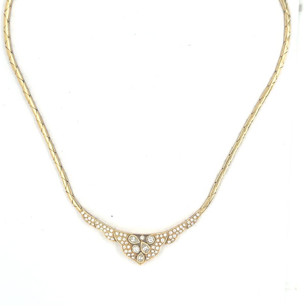 Closeup photo of 18K YG 2.50tcw Pear & RBC Diamond Necklace 28.0g, 17"