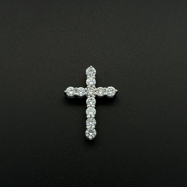 Closeup photo of Platinum 900 1.50tcw RBC 10 Diamond Cross Necklace 3.5g