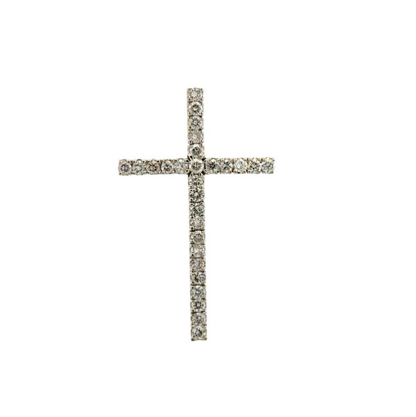 Closeup photo of 18K WG 1.00tcw RBC 28 Diamond Cross Necklace 3.3g
