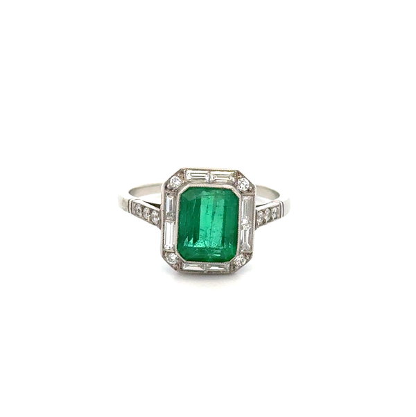 Closeup photo of Platinum 2.20ct Emerald Cut Emerald, .42tcw Baguette & .10tcw OEC Diamond Ring 3.9g, s7