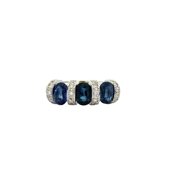 Closeup photo of Platinum 1.90tcw 3 Oval Sapphire & .28tcw Diamond Band Ring 8.2g, s5.5