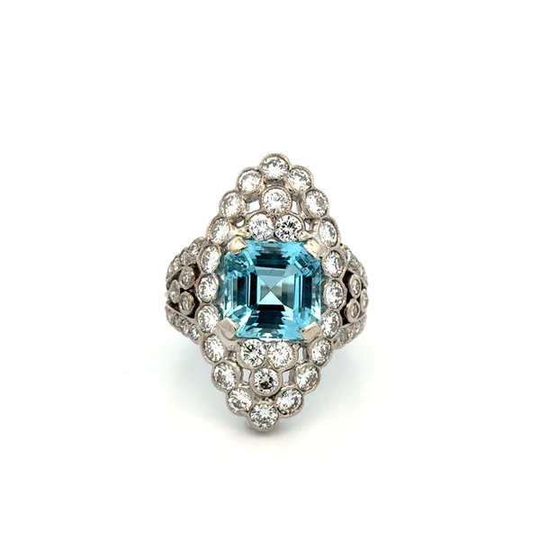 Closeup photo of 18K WG 4.07ct Asscher Aquamarine & 2.00tcw RBC Diamond Navette Ring 9.8g, s6.25