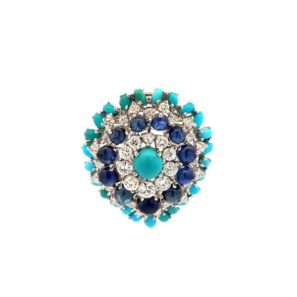 Closeup photo of Platinum 1.50tcw Diamond, 2.80tcw Sapphire & Turquoise Cluster Pendant 12.1g