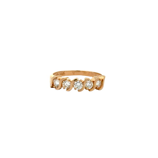 Closeup photo of 14K YG 5 Stone .60tcw RBC Diamond Swirl 4.65mm Band Ring 2.6g, s6.25