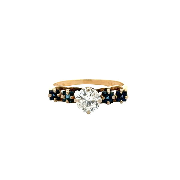 Closeup photo of 14K YG .60ct RBC Diamond & 4 Square Sapphire Ring 2.0g, 5.75