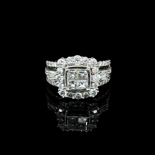 Closeup photo of 14K WG 1.95tcw Princess, Baguette & RBC Diamond Cluster Mosaic Ring 7.3g, s6