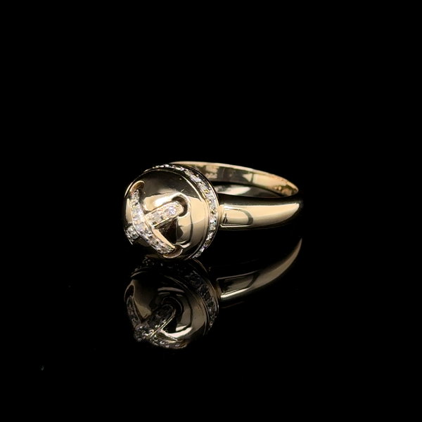 Closeup photo of 14K YG .25tcw RBC Diamond X on Ball Ring 6.1g, s7.75