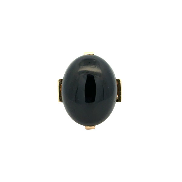 Closeup photo of 14K YG 1980's Oval Onyx Solitaire Ring 11.0g, s8