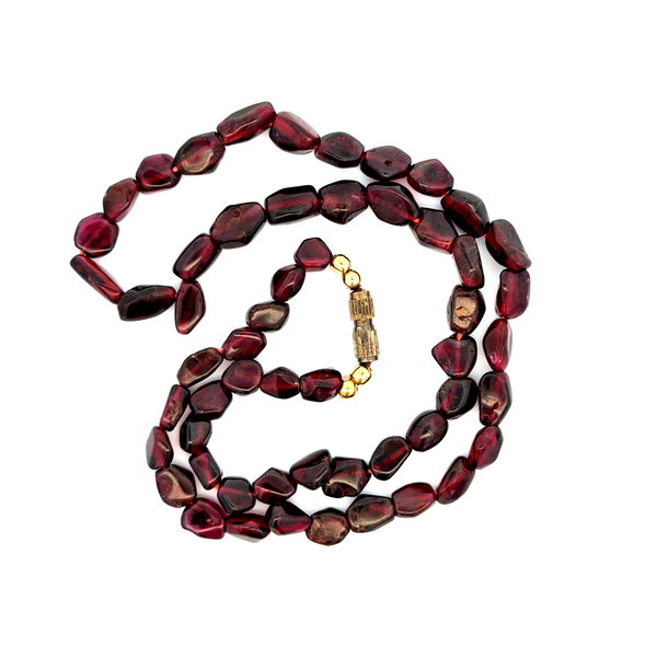 Closeup photo of Yellow 6mm Freeform Garnet Bead & Gold Rondel Necklace 26.5g, 17"